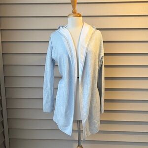 Kinross Light Blue/White Reversible Cotton Cashmere
Long Sleeve Hooded Cardigan